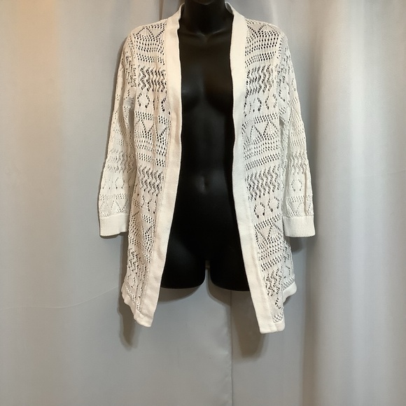 Classic Editions Cardigan Women’s Size Medium Open Front Cotton White - Picture 10 of 10